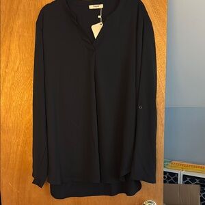 Chic Black Long Sleeve Mandarin Collar Blouse